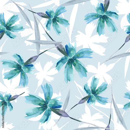 Carnation FLowers Seamless Pattern. Watercolor Background.