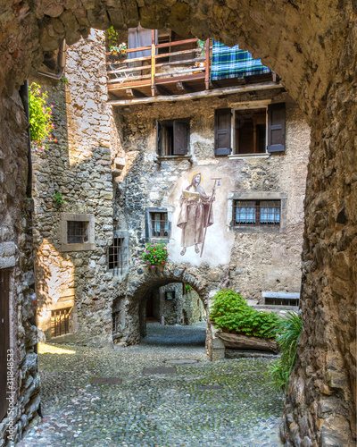 Fototapeta Naklejka Na Ścianę i Meble -  The picturesque village of Canale di Tenno, in the Province of Trento, Trentino Alto Adige, Italy.