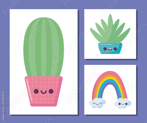 Kawaii cactus and icon set cartoons vector design photo