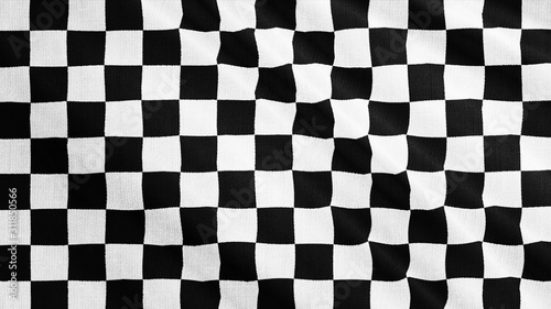 Chess design or race flag, black and white fabric cloth is waving. Wavy monochrome background. 