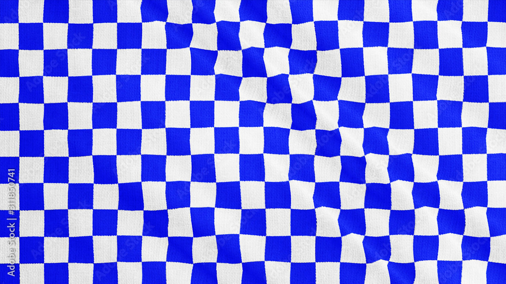 Blue and white Checkered fabric cloth is waving animation. Vintage tartan, gingham style cotton plaid wave.