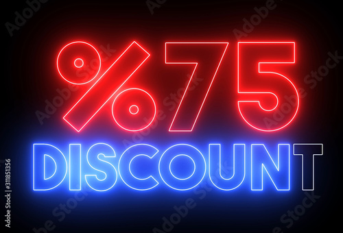 Neon shiny glowing "%75 DISCOUNT" text. Animation for promotions, sales and discounts.