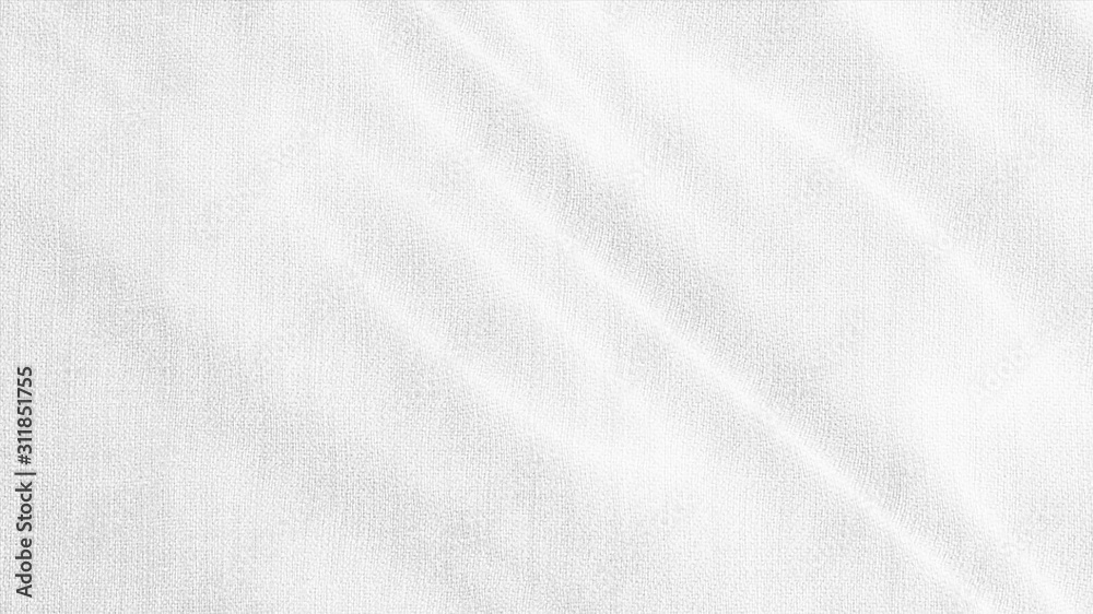 White fabric cloth material is wave. Fashion pattern, detailed burlap. 