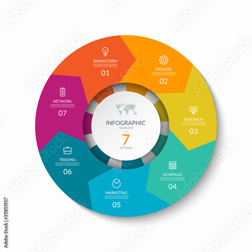 Infographic process chart. Design template with 7 circular arrows. Cycle diagram that can be used for report, business infographics, data visualization and presentation.
