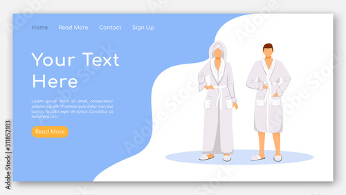 Hotel accomodation landing page vector template. Spa center website interface idea with flat illustrations. Resort homepage layout. Pampering procedure web banner, webpage cartoon concept