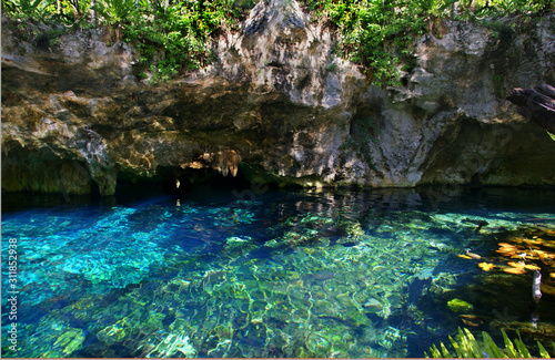 Gran cenote with crystal clear waters near Tulum, Mexico photo