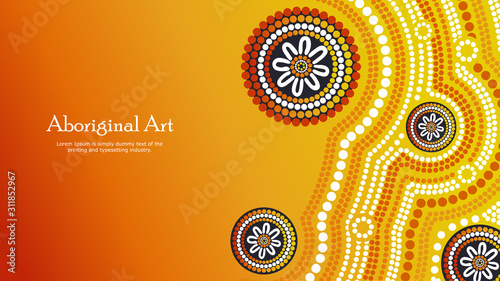 Aboriginal dot art vector banner with text.