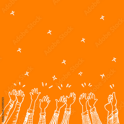 hands up applause hand draw. cartoon style with funny colors. vector illustration