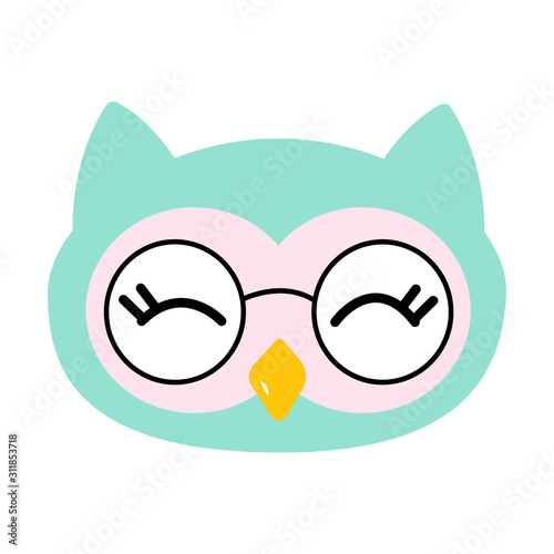 Cute hand drawn smiling owl. Cartoon zoo. Vector illustration. Bird for the design of children's products in scandinavian style. photo