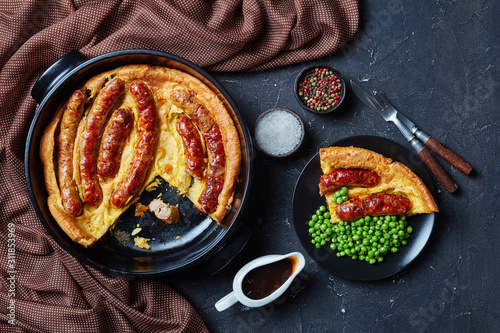 Toad in the hole, english cuisine, top view photo