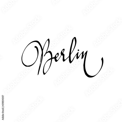 hand-written calligraphic inscription Berlin. For postcard, banner, poster, print. vector