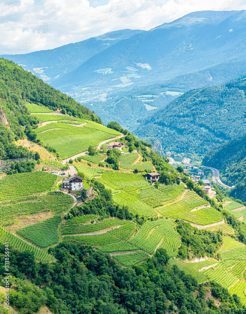 Panoramic view from Sabiona Monastery near Chiusa on a summer morning, Province of Bolzano, Trentino Alto Adige, Italy. Panoramic view from Sabiona Monastery near Chiusa on a summer morning, Province of Bolzano, Trentino Alto Adige, Italy.