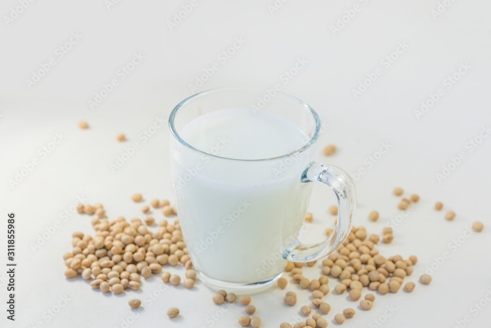 Soy and soy milk on a white background. Soy and soy milk on a white background.