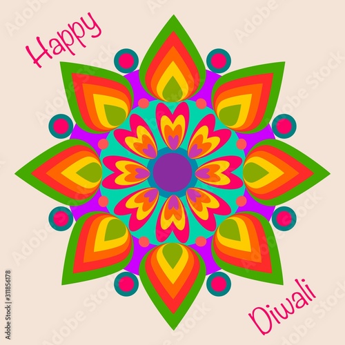 Traditional Indian folk art - known as rangoli, kolam, alpona for diwali,onam, vector design photo
