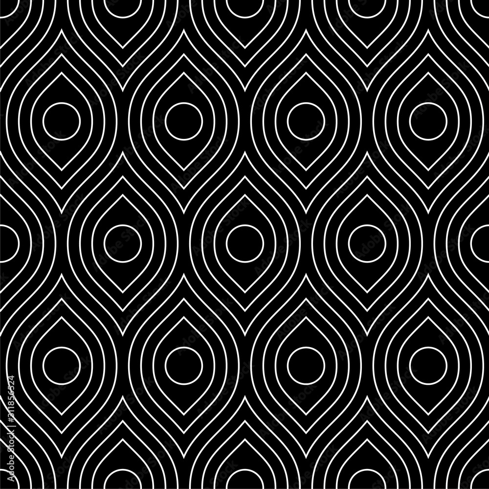 Line art arabic seamless pattern. Black and white vector tileable background.
