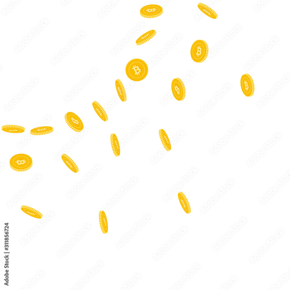 Bitcoin, internet currency coins falling. Scattere Bitcoin, internet currency coins falling. Scattere