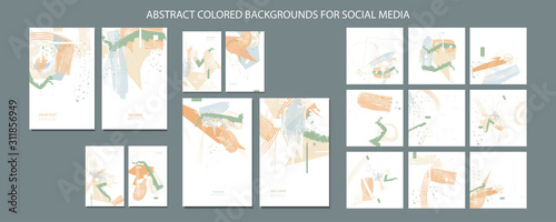 Elegant natural pastel muted pale calm tones card templates set abstraction background lines color