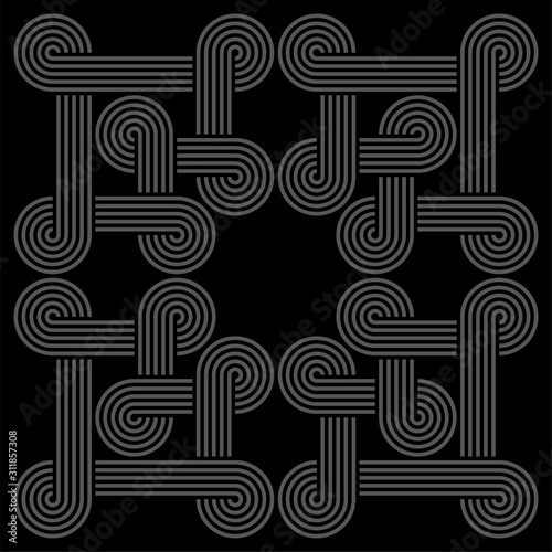 Twisted striped lines vector seamless pattern. Dark gray neutral tileable background.