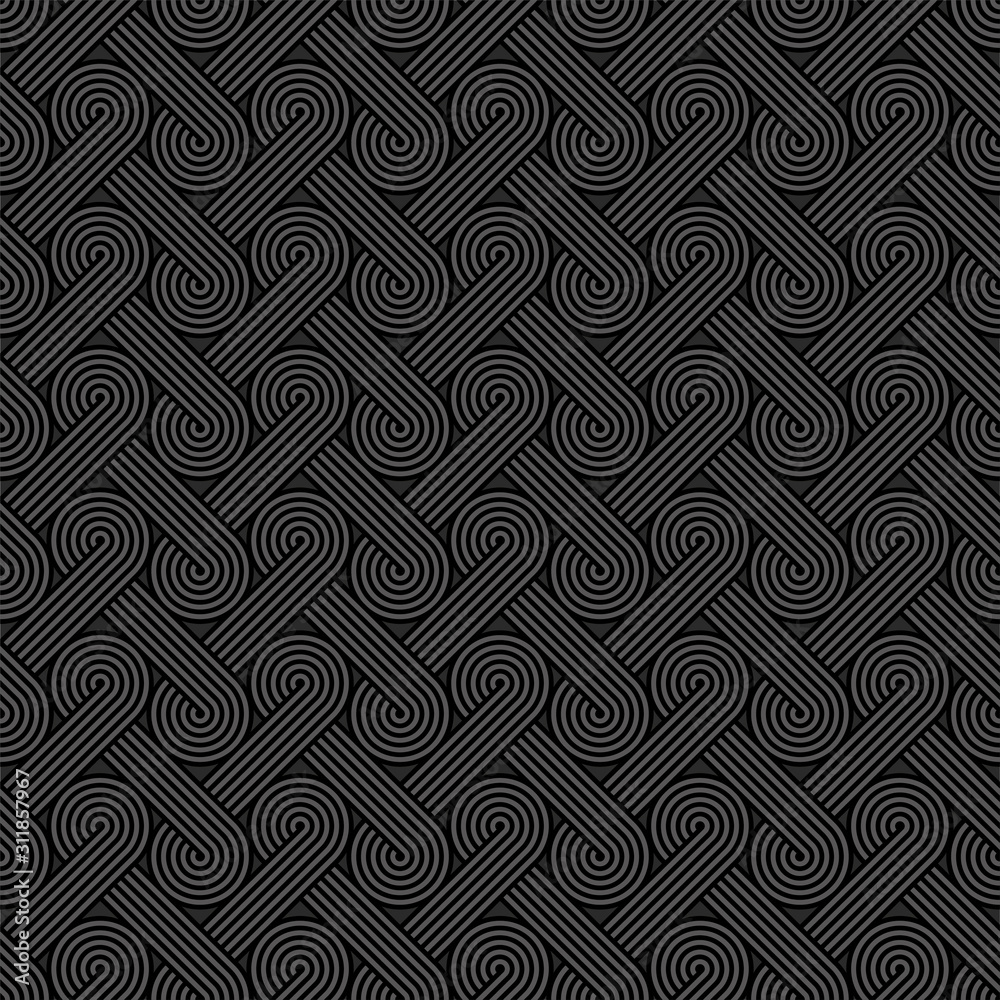 Fototapeta premium Twisted striped lines vector seamless pattern. Dark gray neutral tileable background.