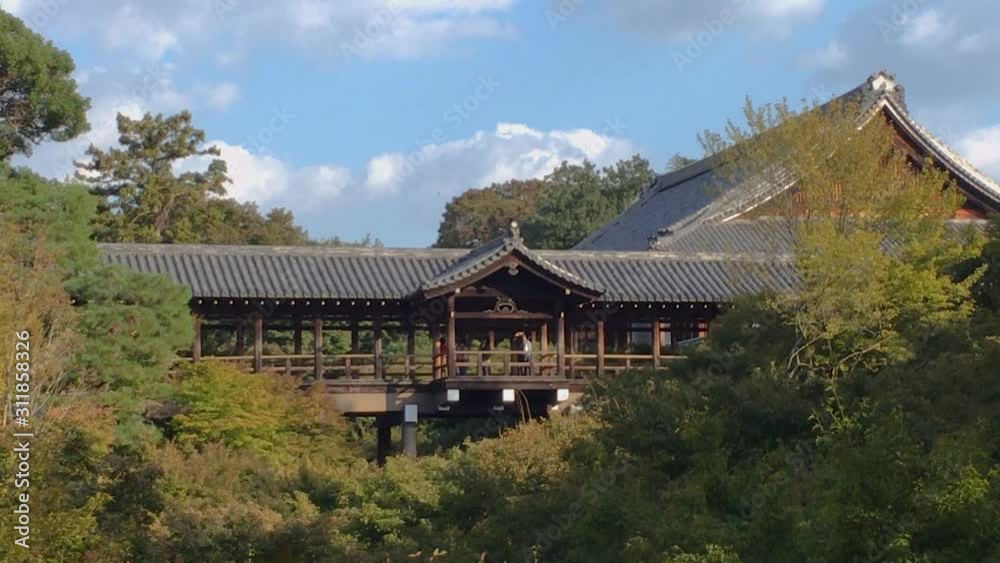 Tsutenkyo Bridge at Tokufuji Shrine. Kyoto, Japan. Zoom Out Shot Tsutenkyo Bridge at Tokufuji Shrine. Kyoto, Japan. Zoom Out Shot