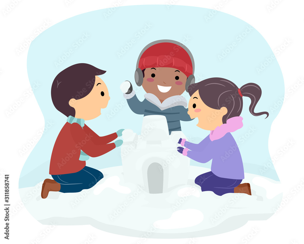 Stickman Kids Build Ice Castle Winter Education Stickman Kids Build Ice Castle Winter Education