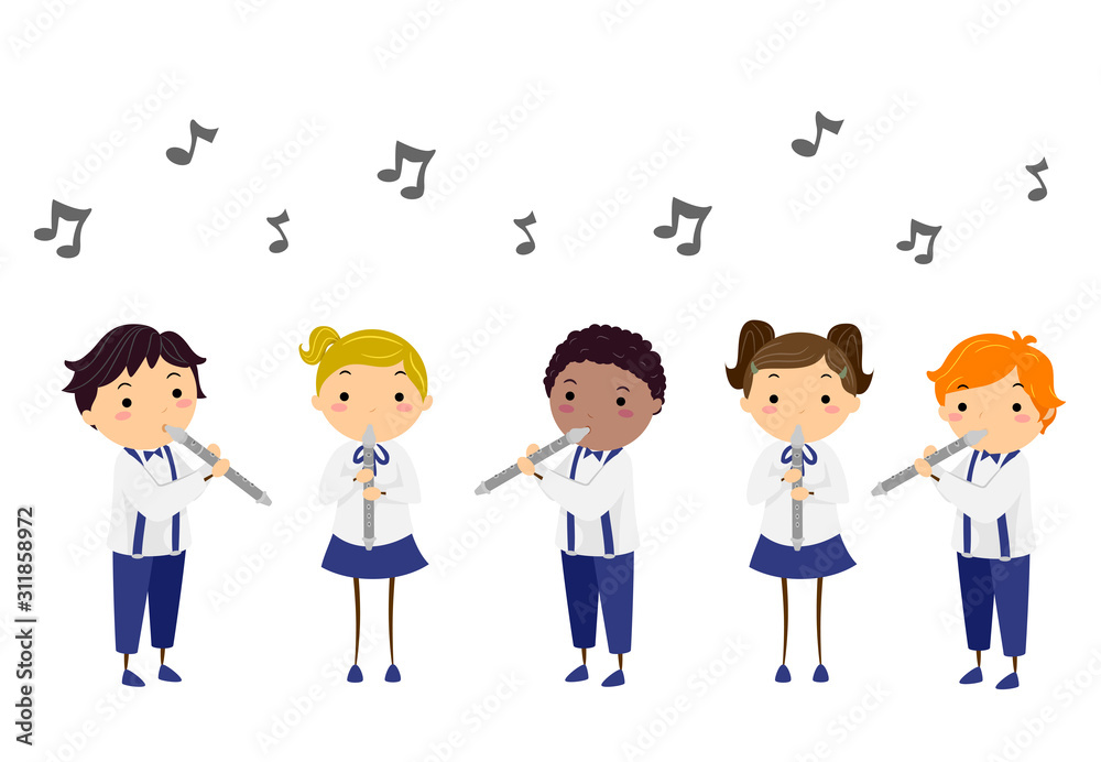 Stickman Kids Performance Flute Illustration Stickman Kids Performance Flute Illustration