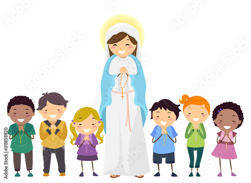 Stickman Kids Mother Mary Kids Rosary Illustration