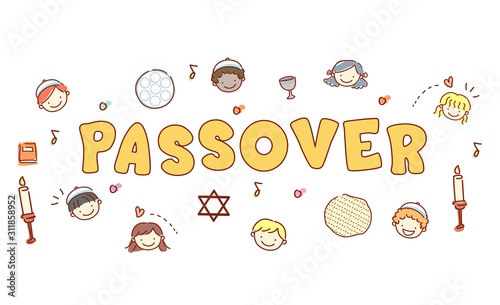 Stickman Kids Passover Lettering Illustration