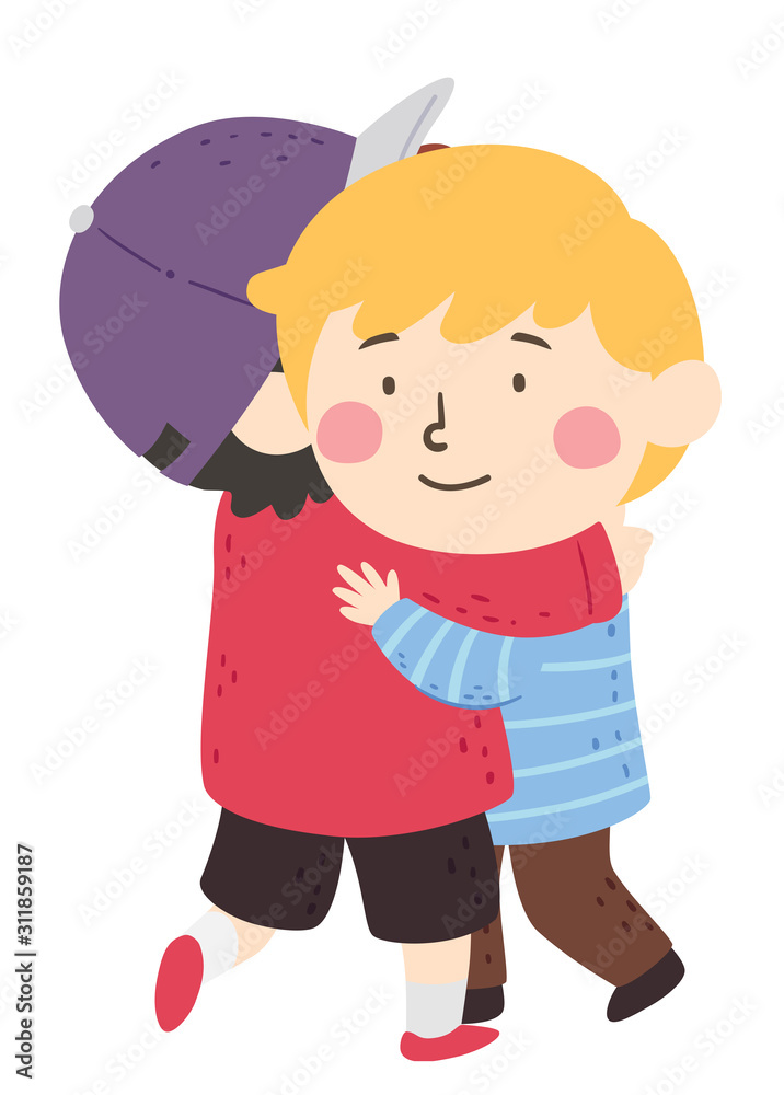 Kids Boys Hug Empathy Illustration