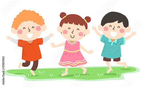 Kids Barefoot Grass Illustration