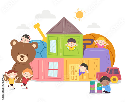 Kids Toys House Fun Illustration