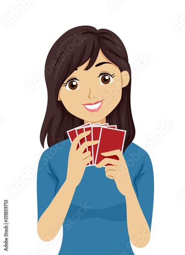 Teen Girl Card Game Illustration