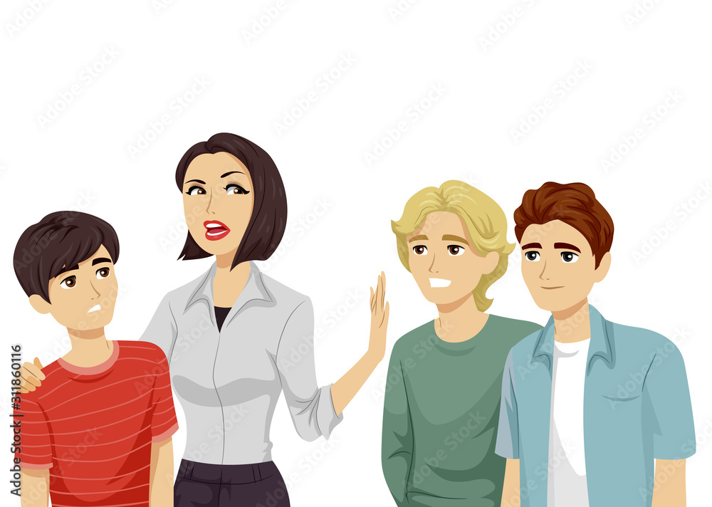 Teens Guy Mom Keep Friends Away Illustration Teens Guy Mom Keep Friends Away Illustration