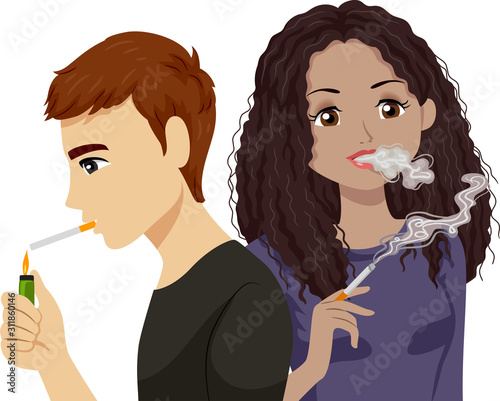 Teens Smoke Cigarette Illustration