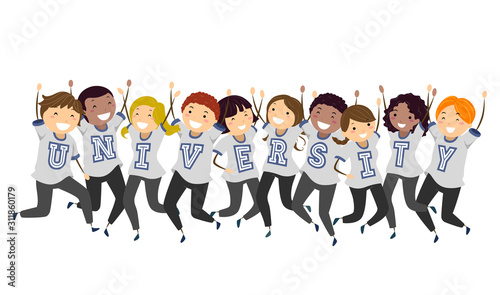 Stickman Teens University Shirt Jump Illustration