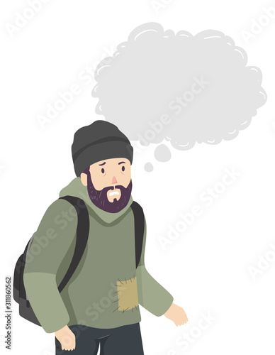 Man Homeless Thinking Cloud...