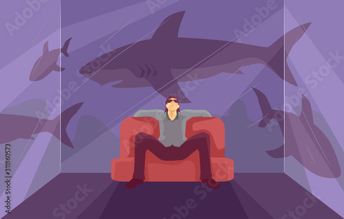 Man Metaphor Sharks Dangerous Person Illustration