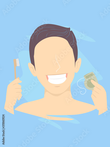 Man Toothbrush Floss Illustration