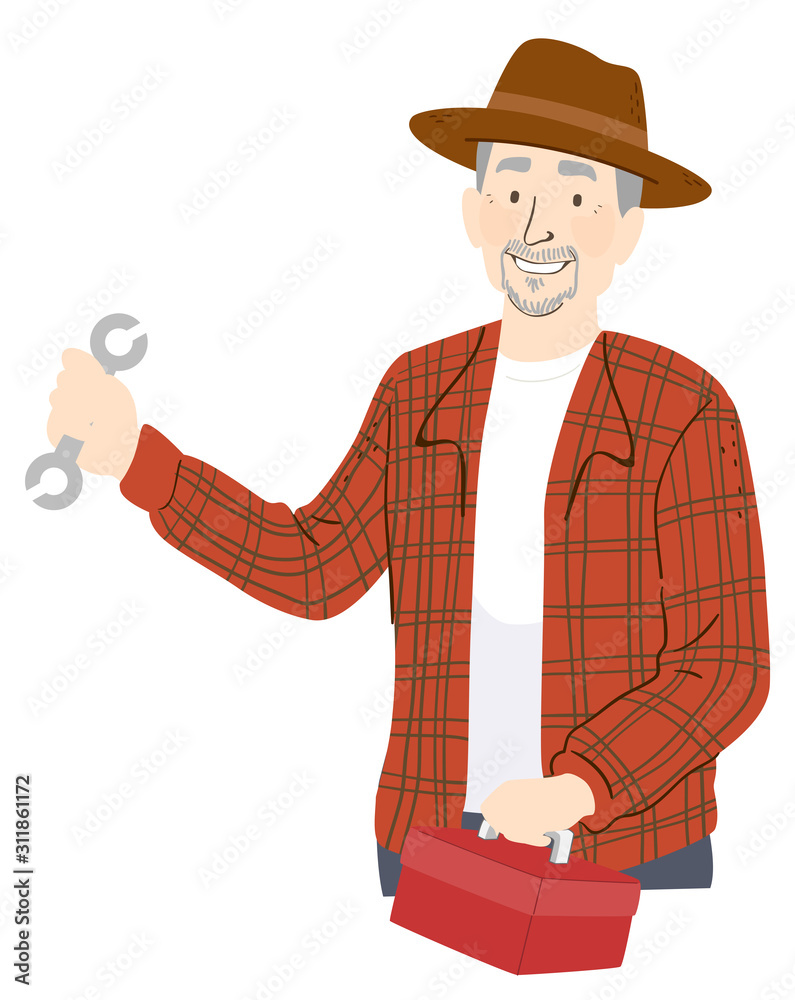 Senior Man Farmer Mechanic Illustration