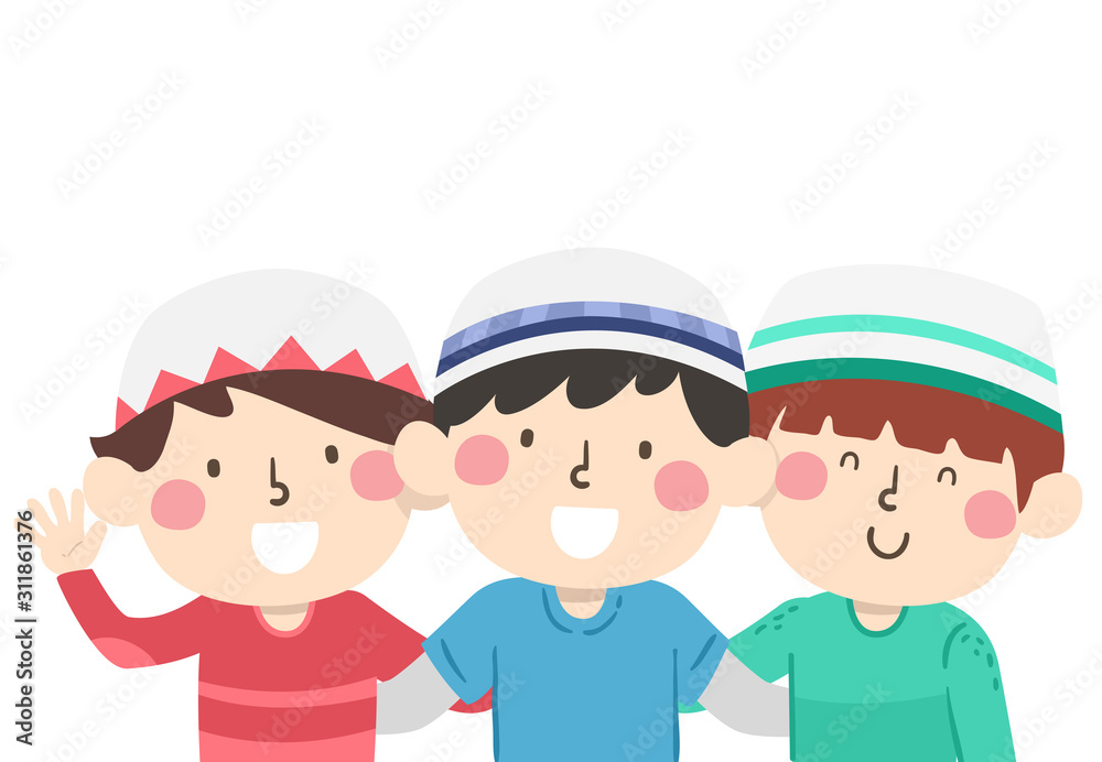 Fototapeta premium Kids Boys Muslim Friends Illustration