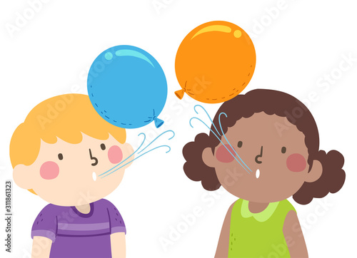 Kids Blow Balloon Illustration