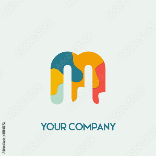 Initial letter M logo vector design template. Initial M minimalist logo template vector Paper cut style.