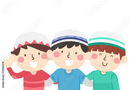Kids Boys Muslim Friends Illustration