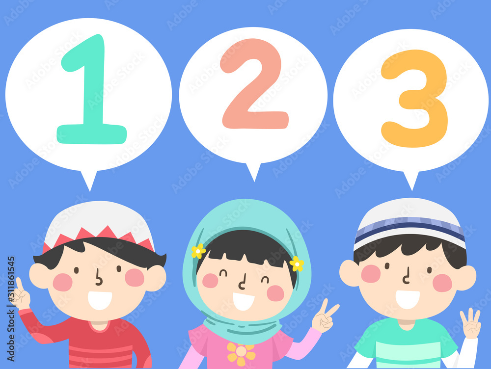 Kids Muslim Count 123 Speech Bubble Illustration Kids Muslim Count 123 Speech Bubble Illustration