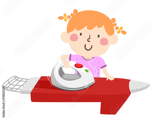 Kid Girl Ironing Shirt Illu...