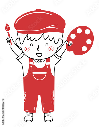 Kid Boy Painter Happy Illus...