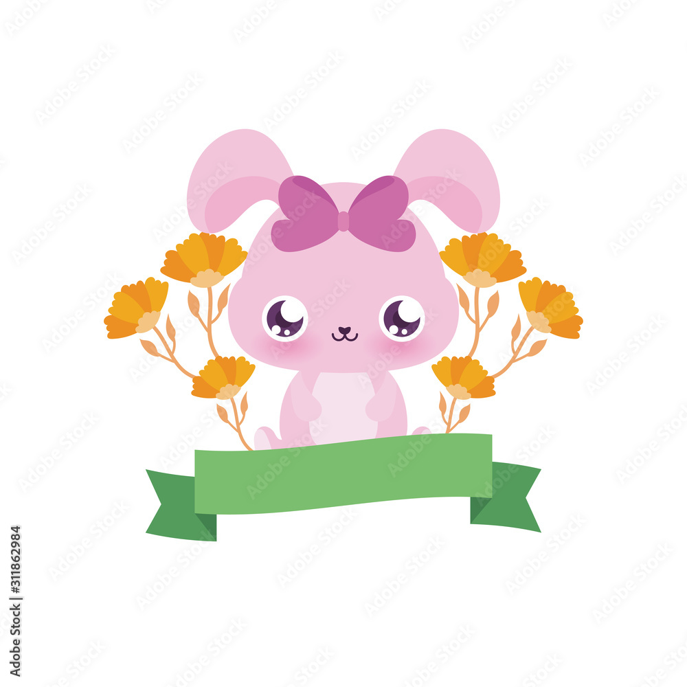 Cute rabbit cartoon with flowers vector design Cute rabbit cartoon with flowers vector design