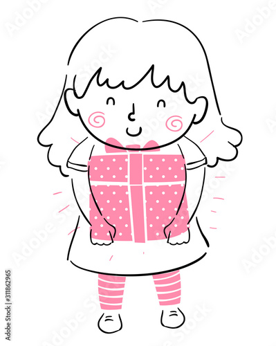 Kid Girl Hold Gift Illustra...
