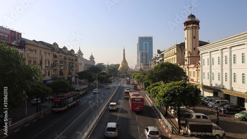 YANGON/MYANMAR - 25th Dec, 2019 : street in the city, sule pagoda, yangon photo