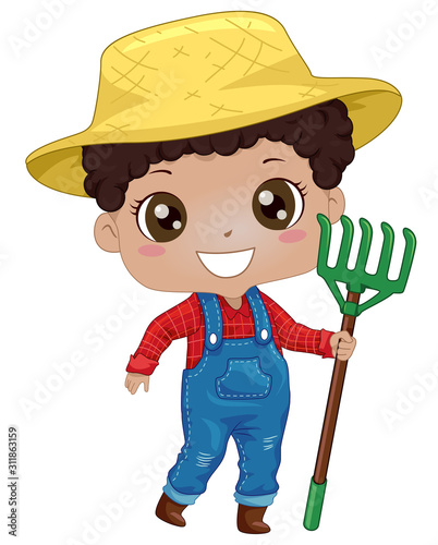 Kid Boy Black Farmer Rake I...